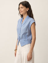 100% Linen Surplice Neck Elasticated Back Cropped Shirt VALERIA by LINTICO for women