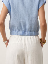 100% Linen Surplice Neck Elasticated Back Cropped Shirt VALERIA by LINTICO for women