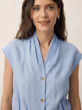 100% Linen Surplice Neck Elasticated Back Cropped Shirt VALERIA by LINTICO for women