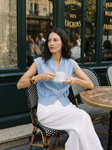 100% Linen Surplice Neck Elasticated Back Cropped Shirt VALERIA by LINTICO for women