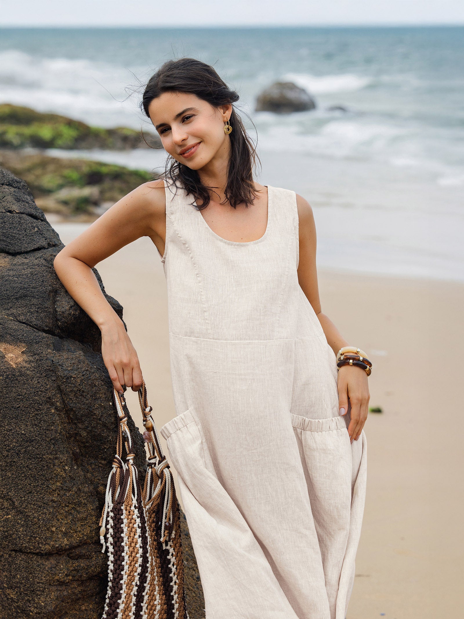 100% Linen Swing Beach Tank Dress GIANA
