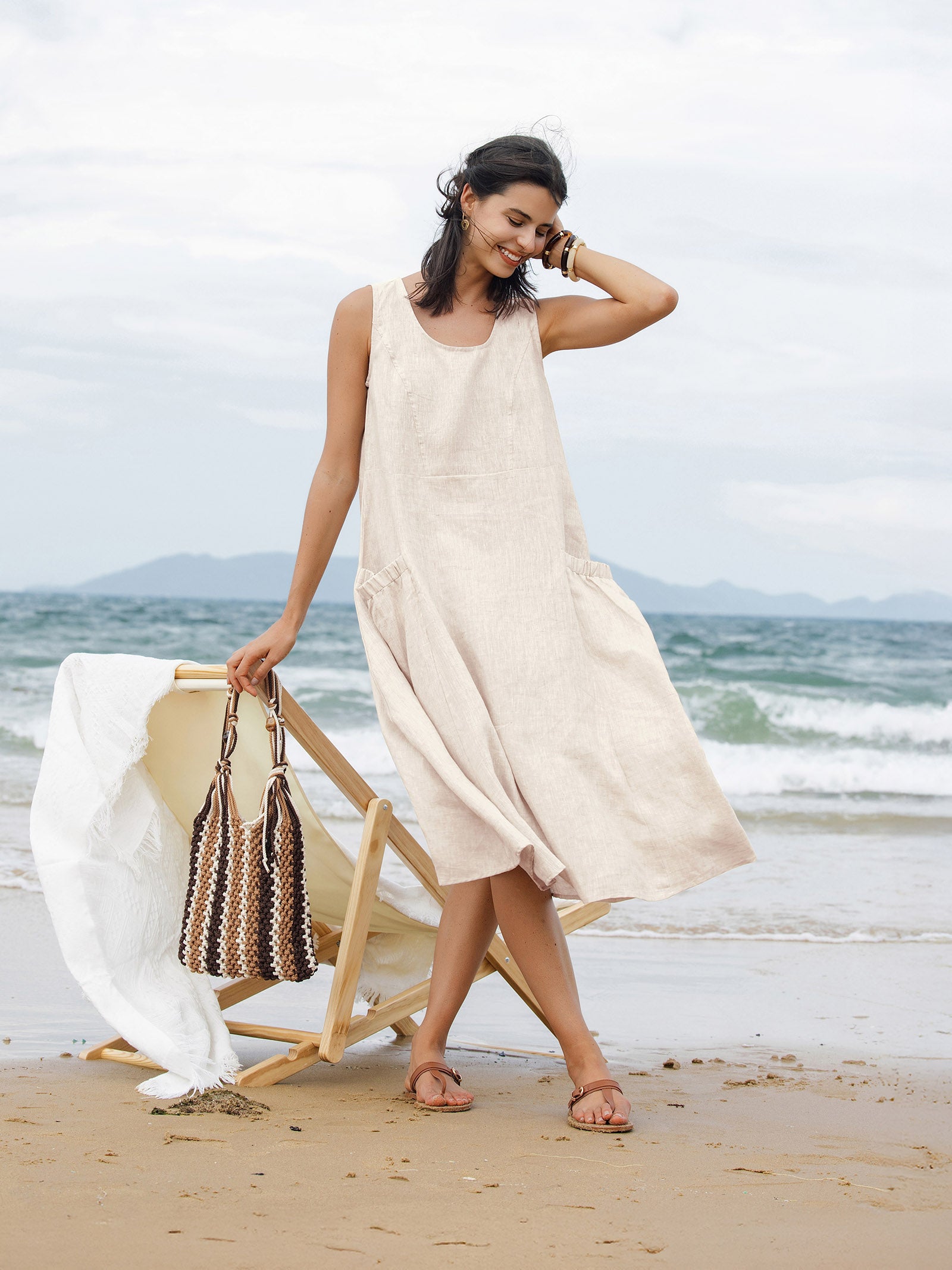 100% Linen Swing Beach Tank Dress GIANA