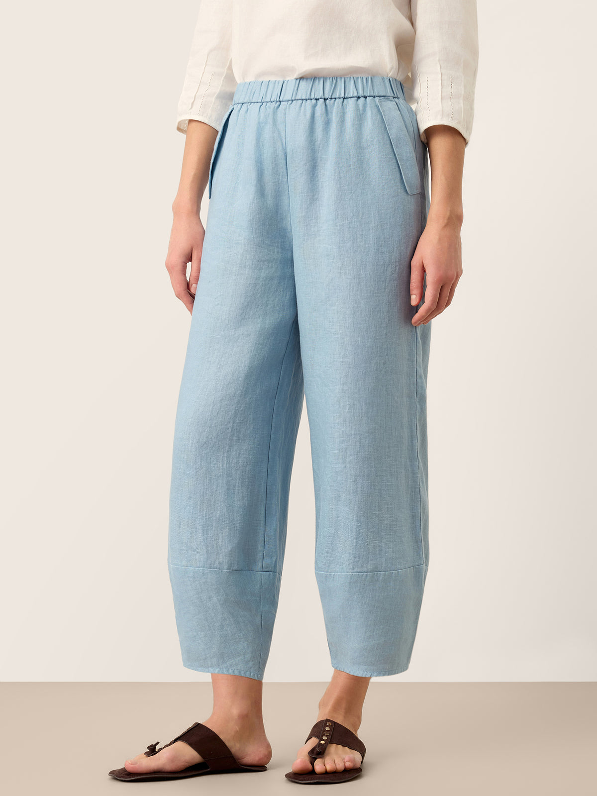 100% Linen Tapered Cropped Pull On Trousers LORETTA
