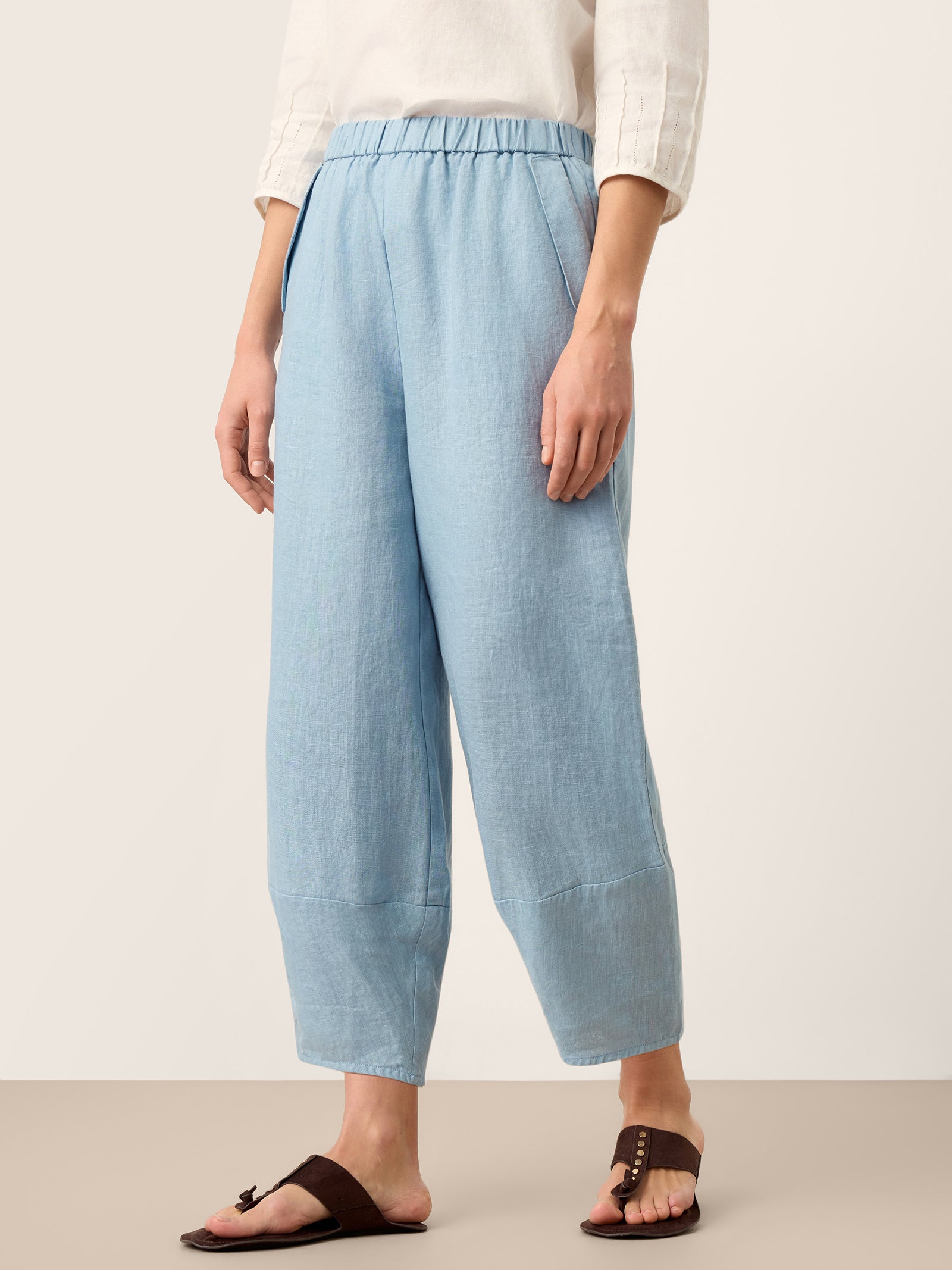 100% Linen Tapered Cropped Pull-On Trousers LORETTA