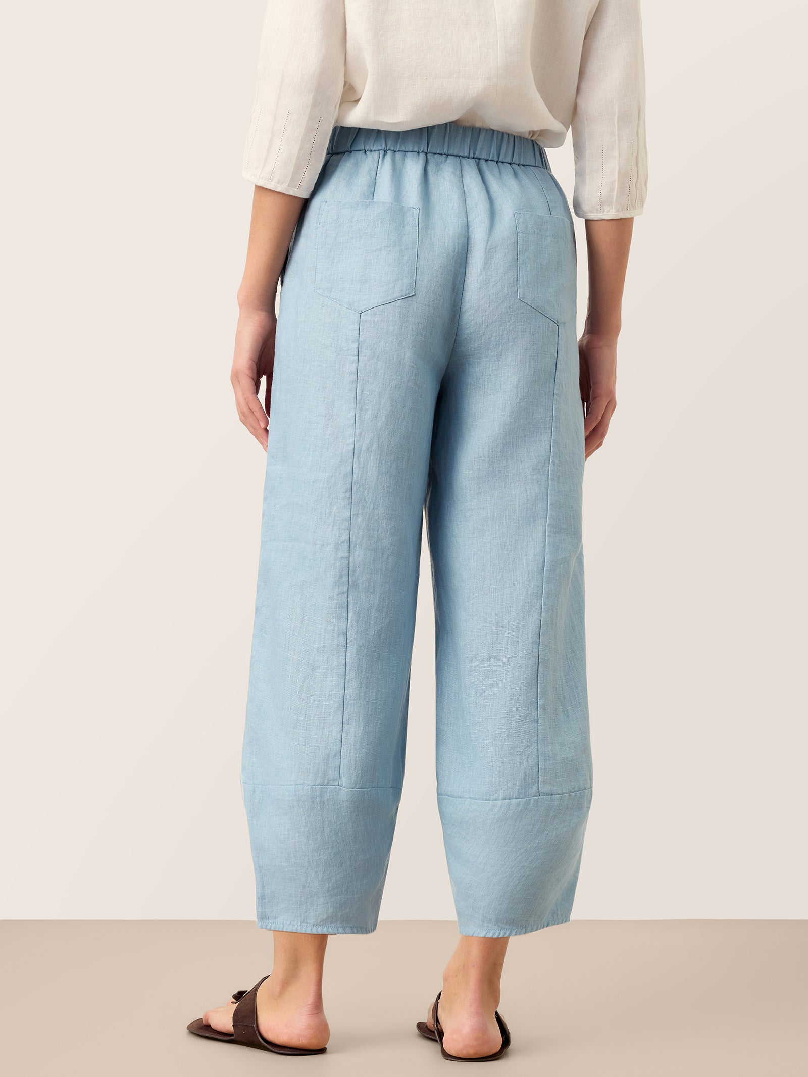 100% Linen Tapered Cropped Pull-On Trousers LORETTA