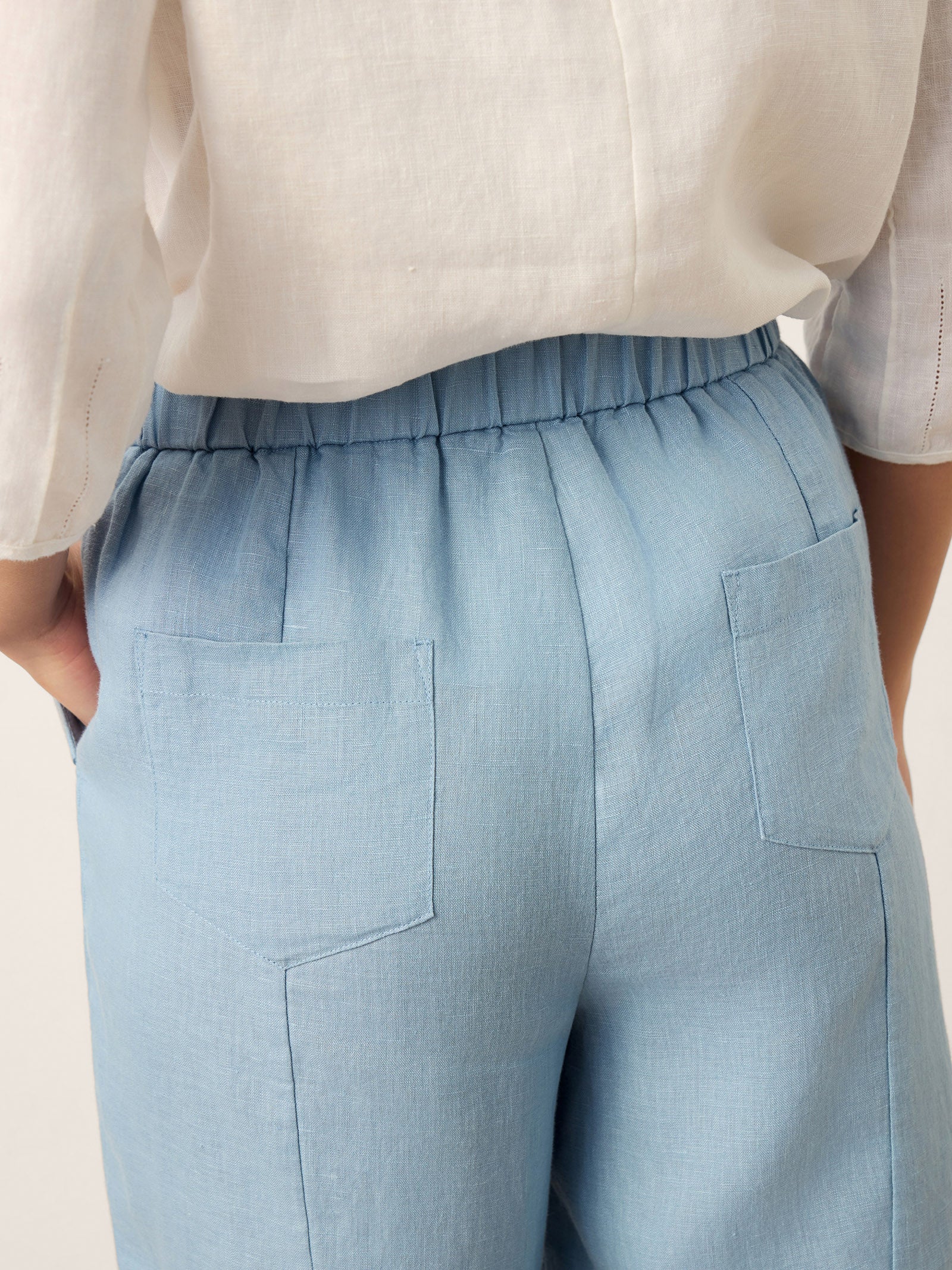100% Linen Tapered Cropped Pull-On Trousers LORETTA