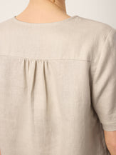 100% Linen Tie Cuff Notched V-Neck Top LORAN by LINTICO for women
