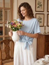 100% Linen Tie Front Drop Shoulder Top PAULA by LINTICO for women