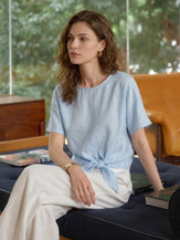 100% Linen Tie Front Drop Shoulder Top PAULA by LINTICO for women