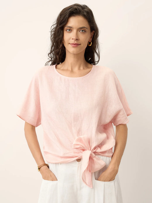 100% Linen Tie Front Drop Shoulder Top PAULA