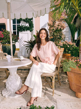 100% Linen Tie Front Drop Shoulder Top PAULA by LINTICO for women