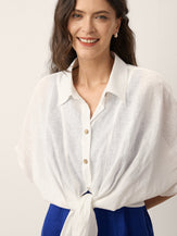 100% Linen Tie Hem Drop Shoulder Shirt XAVIERA by LINTICO for women