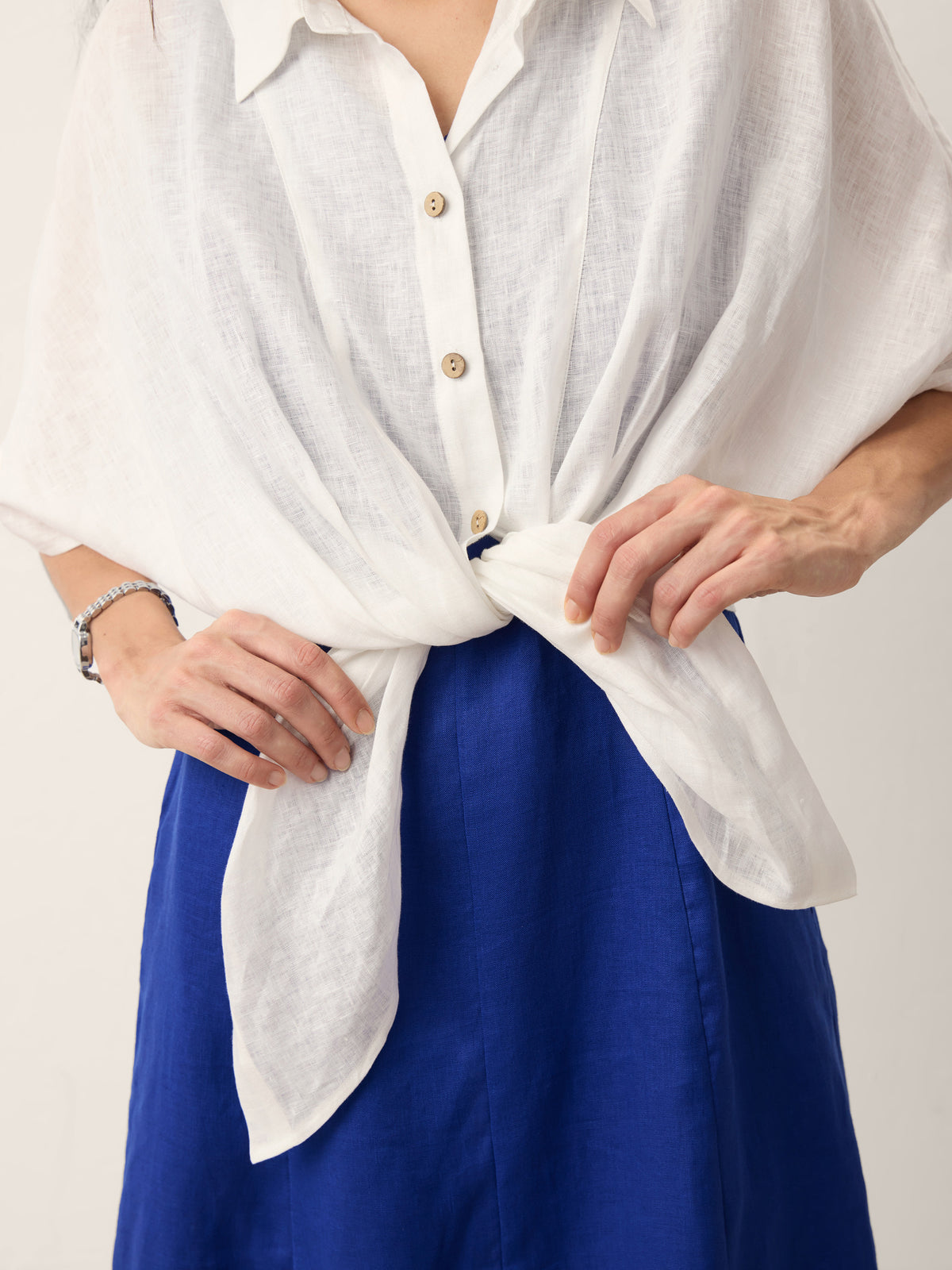 100% Linen Tie Hem Drop Shoulder Shirt XAVIERA by LINTICO for women