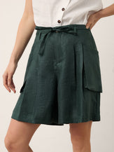 100% Linen Tie Waist Pleated Bermuda Shorts CADENCE by LINTICO for women