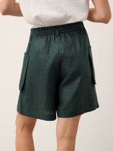 100% Linen Tie Waist Pleated Bermuda Shorts CADENCE by LINTICO for women