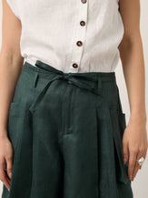 100% Linen Tie Waist Pleated Bermuda Shorts CADENCE by LINTICO for women