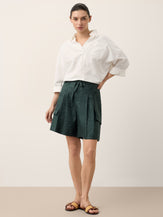 100% Linen Tie Waist Pleated Bermuda Shorts CADENCE by LINTICO for women