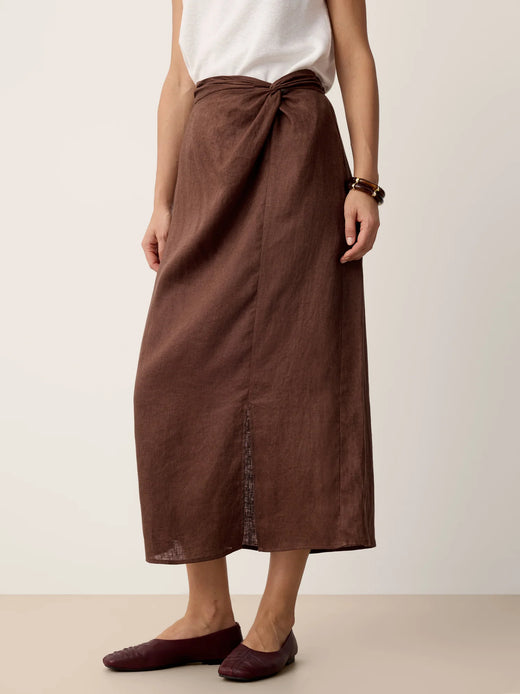 100% Linen Twist-Waist Slit Skirt LIVANA