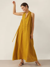 100% Linen V-Neck Halter Maxi Dress BETH by LINTICO for women