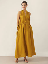 100% Linen V-Neck Halter Maxi Dress BETH by LINTICO for women