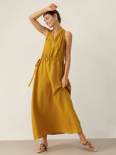 100% Linen V-Neck Halter Maxi Dress BETH by LINTICO for women