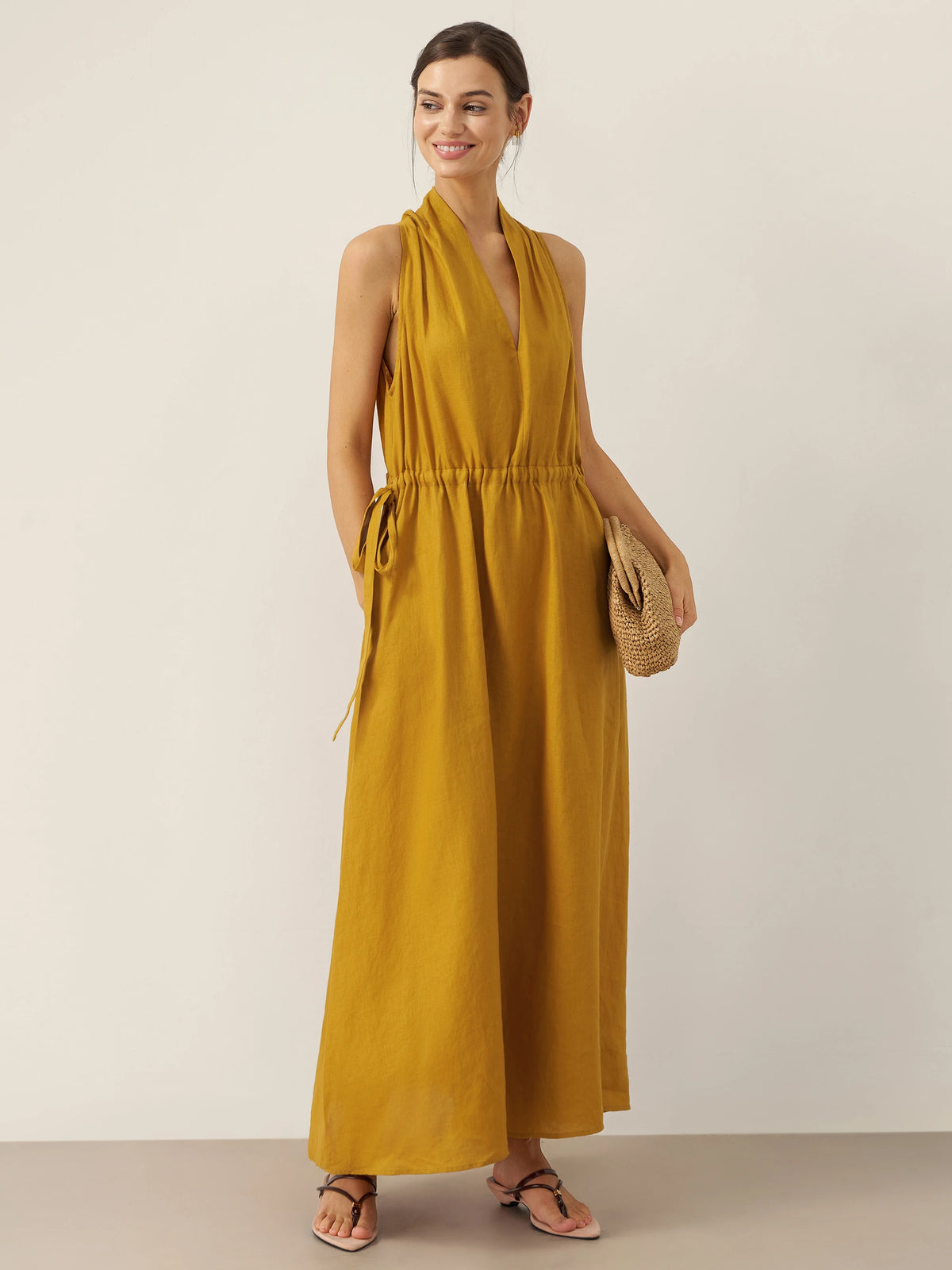 v neck halter maxi dress 100% Linen V-Neck BETH, Honey Yellow / XXL styleattribute-brat Barbie Glitz Doll | Machine Washable Specifications Color:Light ivory