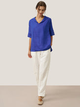 Linen V Neck Short Sleeve Shirt SIERRA by LINTICO for women