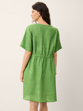 100% Linen Wood Button Elasticated Back Cocoon Mini Dress ROSALIND by LINTICO for women