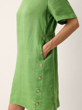 100% Linen Wood Button Elasticated Back Cocoon Mini Dress ROSALIND by LINTICO for women