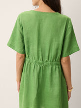 100% Linen Wood Button Elasticated Back Cocoon Mini Dress ROSALIND by LINTICO for women
