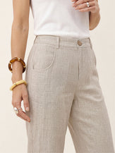 100% Linen Wood Button Slit Hem Ankle Pants ALBA by LINTICO