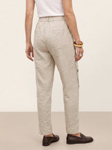 100% Linen Wood Button Slit Hem Ankle Pants ALBA by LINTICO