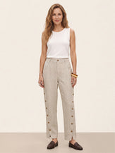 100% Linen Wood Button Slit Hem Ankle Pants ALBA by LINTICO