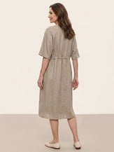 100% Linen Wrap Front Drawstring Waist Midi Dress MARIELLE by LINTICO