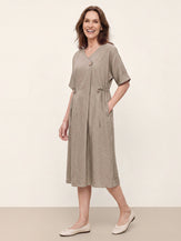 100% Linen Wrap Front Drawstring Waist Midi Dress MARIELLE by LINTICO