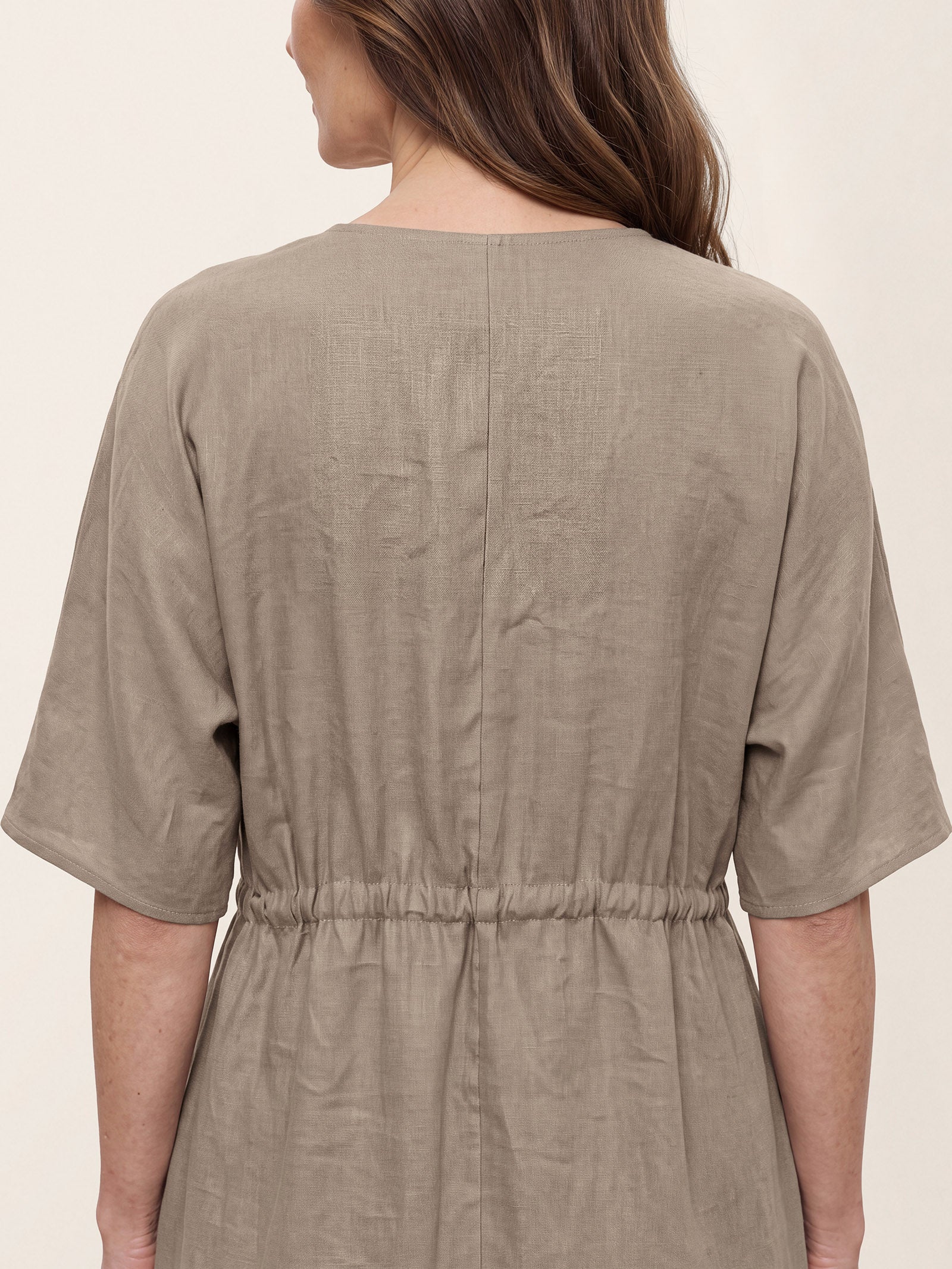 100% Linen Wrap Front Drawstring Waist Midi Dress MARIELLE by LINTICO