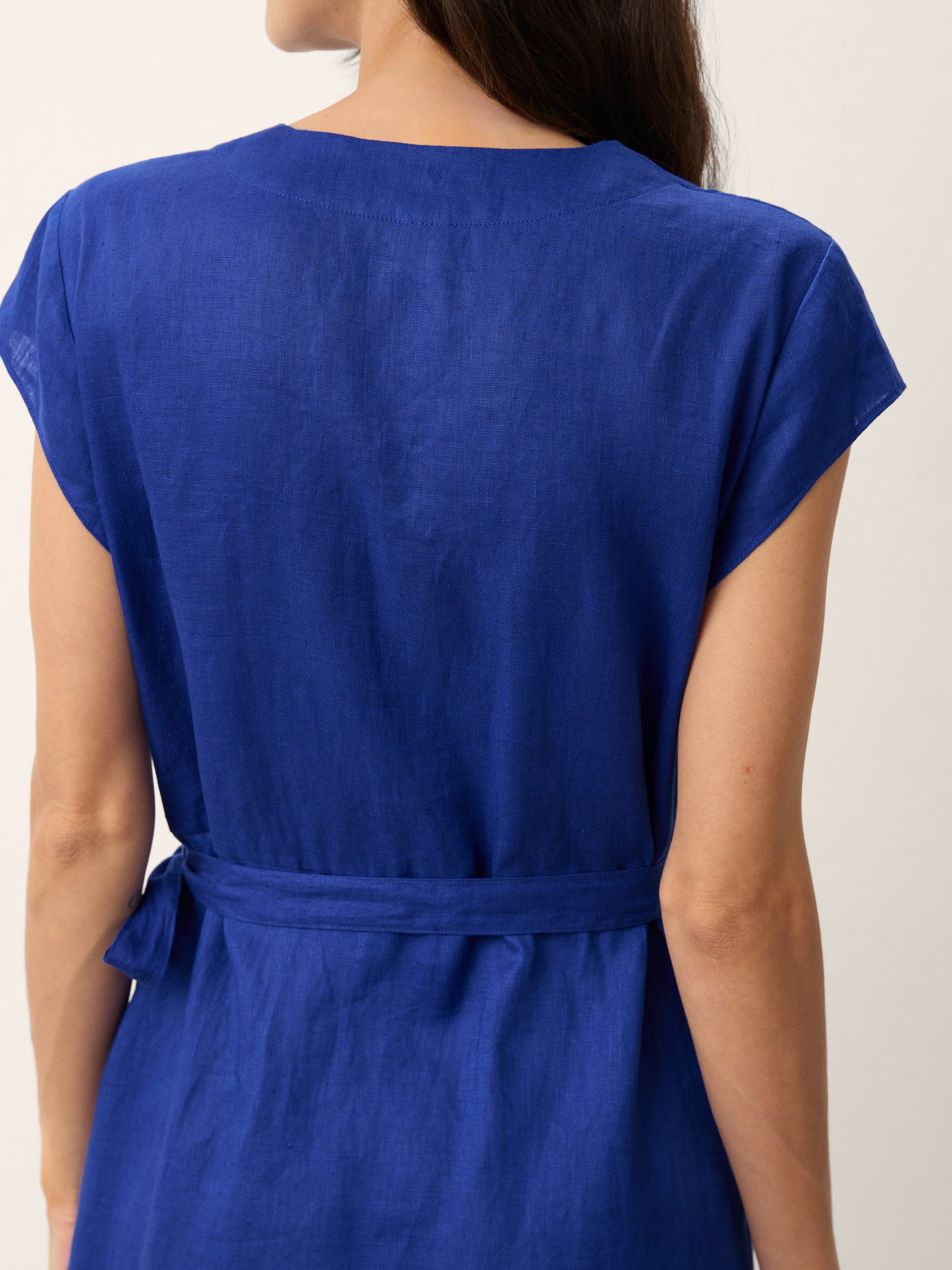 100% Linen Wrap Tie Waist A-Line Midi Dress KERSTIN by LINTICO for women