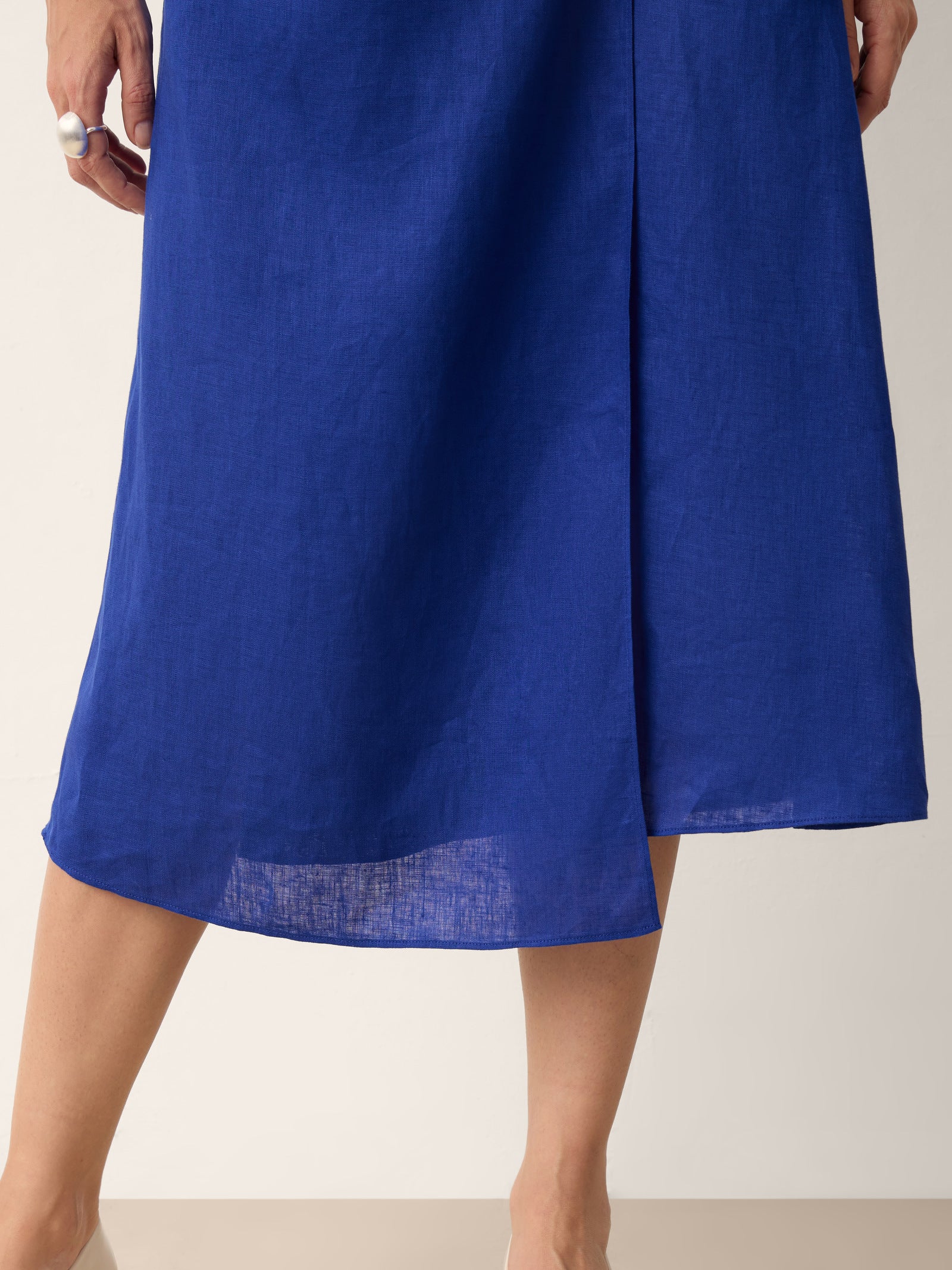 100% Linen Wrap Tie Waist A-Line Midi Dress KERSTIN by LINTICO for women