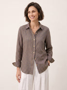 100% Linen Yarn Dyed Check Cuffed Sleeve Shirt VIANNE by LINTICO