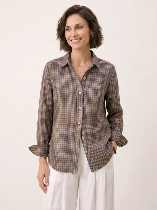100% Linen Yarn Dyed Check Cuffed Sleeve Shirt VIANNE