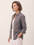100% Linen Yarn Dyed Check Cuffed Sleeve Shirt VIANNE by LINTICO