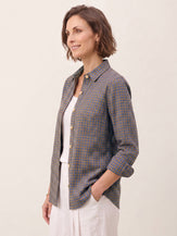 100% Linen Yarn Dyed Check Cuffed Sleeve Shirt VIANNE by LINTICO