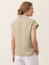 100% Linen Yarn Dyed Check Tie Neck Top ISALINE by LINTICO
