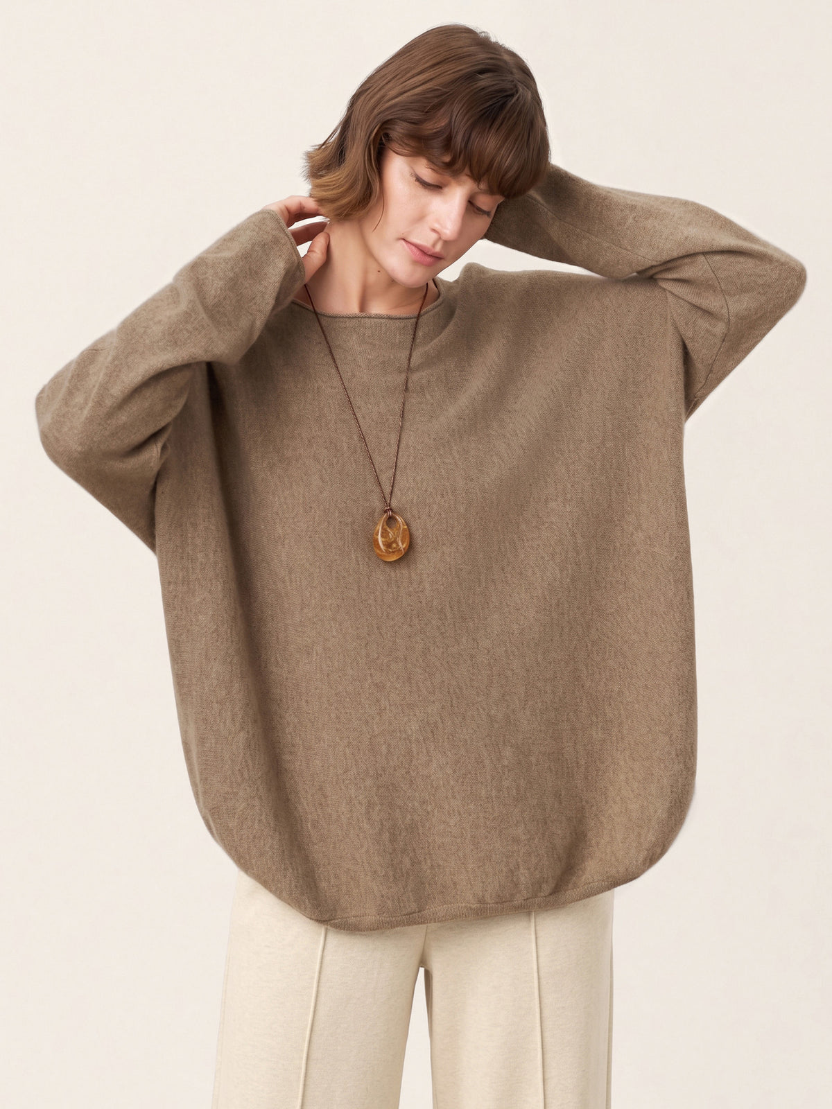 100% Mongolian Cashmere Hand Finished Rolled Edge Knit Top AMARA