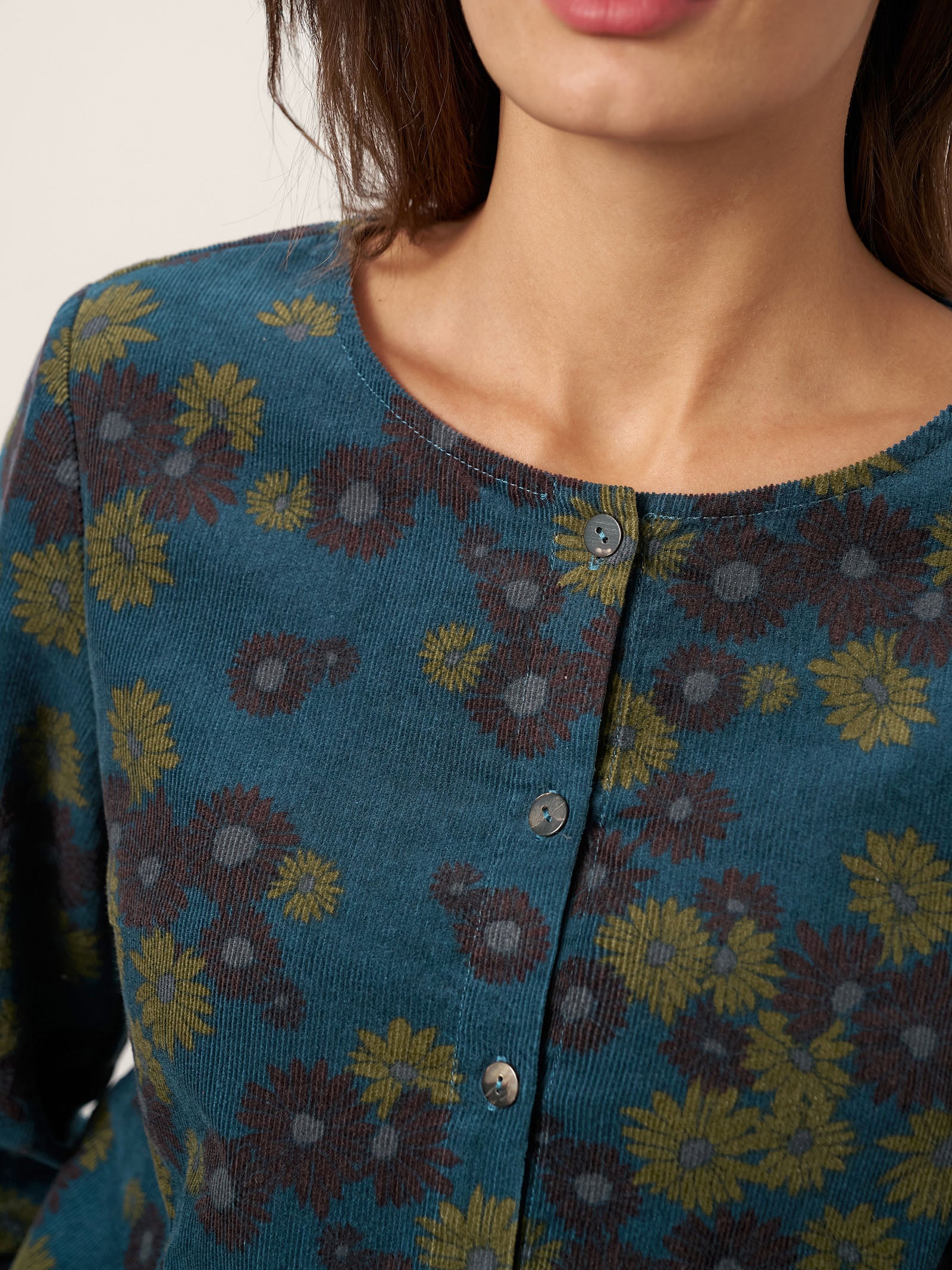 100% Organic Cotton Floral Corduroy Printed Ruched Top ADELE