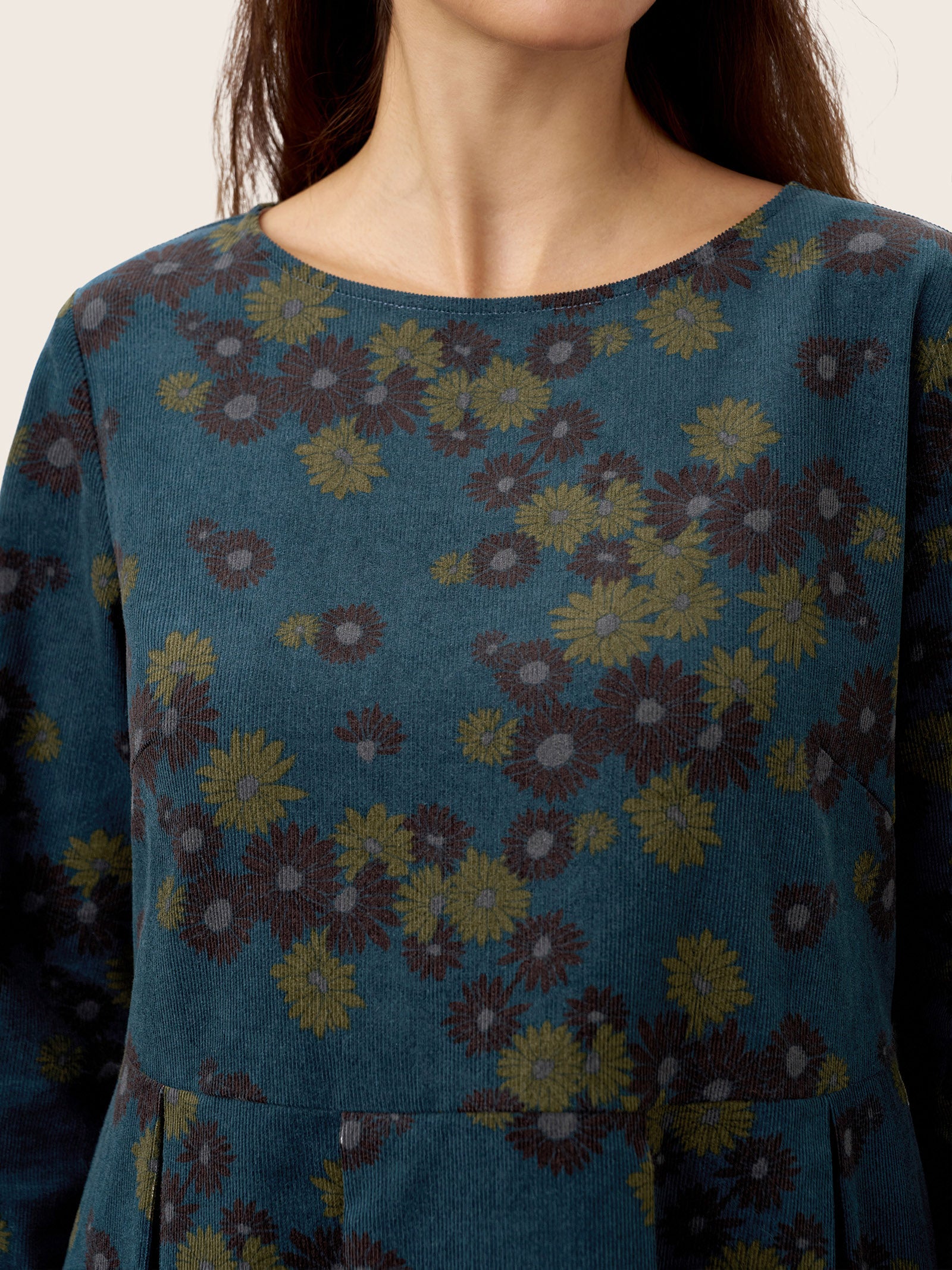 100% Organic Cotton Ruched Print Boat Neck Midi Dress CRESSIDA