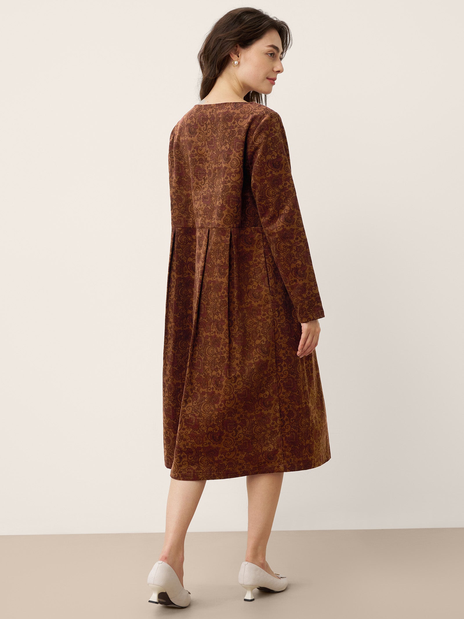 100% Organic Cotton Ruched Print Boat Neck Midi Dress CRESSIDA