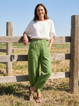 100% Linen Petal-Hem Trousers with Elastic Waist LIV by LINTICO for women