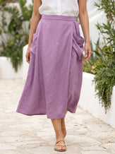 Linen Checked Elastic Waist Skirt MARINA by LINTICO for women