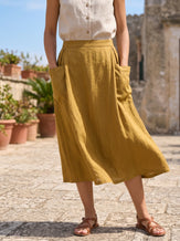 Linen Checked Elastic Waist Skirt MARINA by LINTICO for women